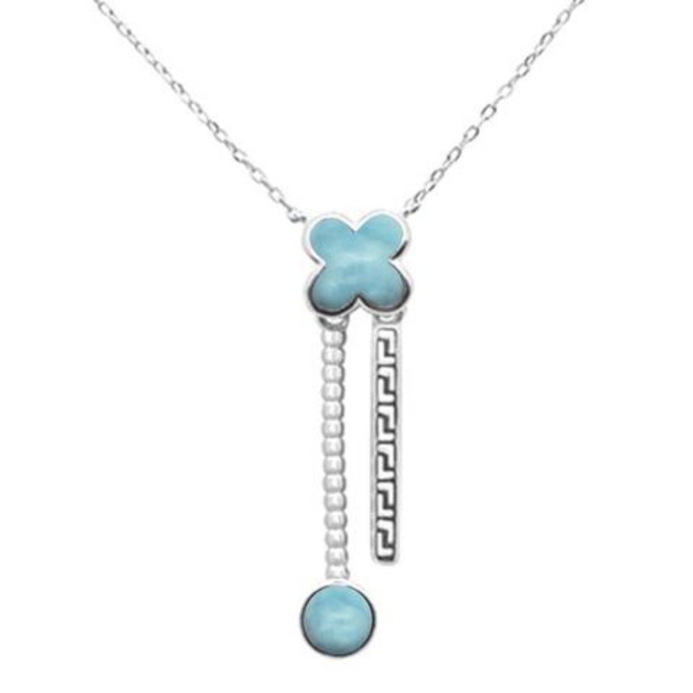natural larimar dangling round and flower pendant